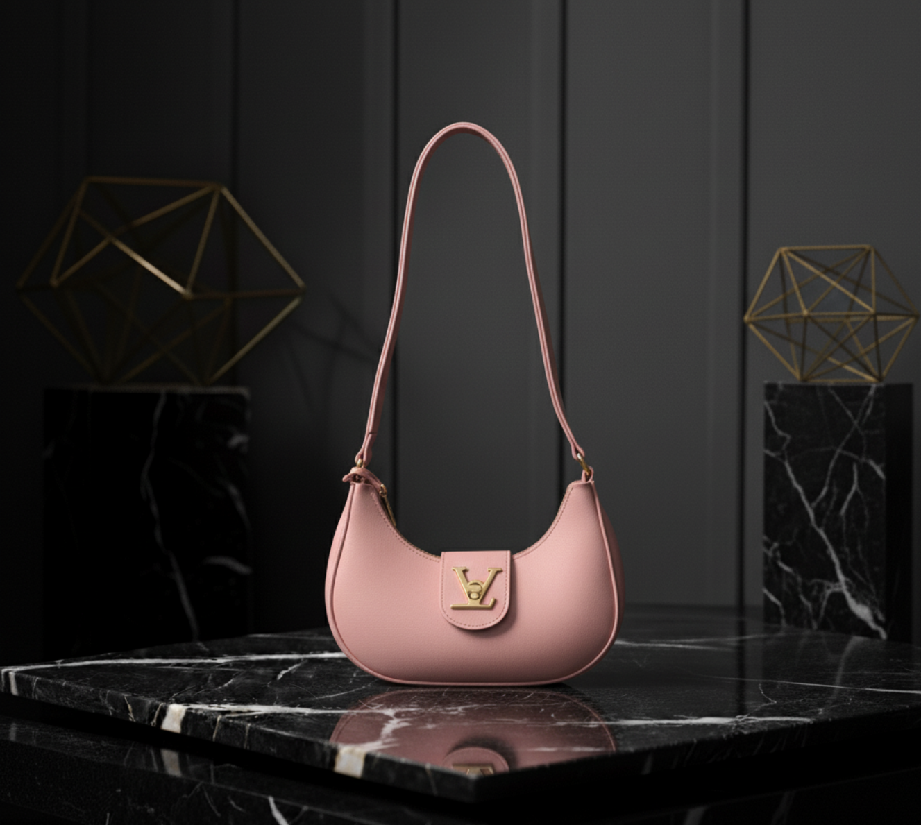 Chic Crescent Shoulder Bag with Signature LV Emblem 🌙