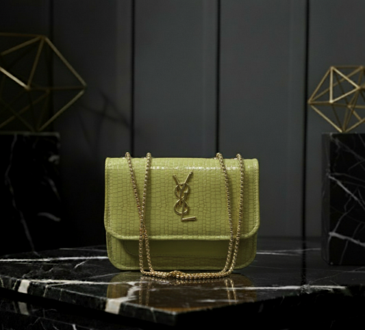 YSL Croc-Embossed Shoulder Bag