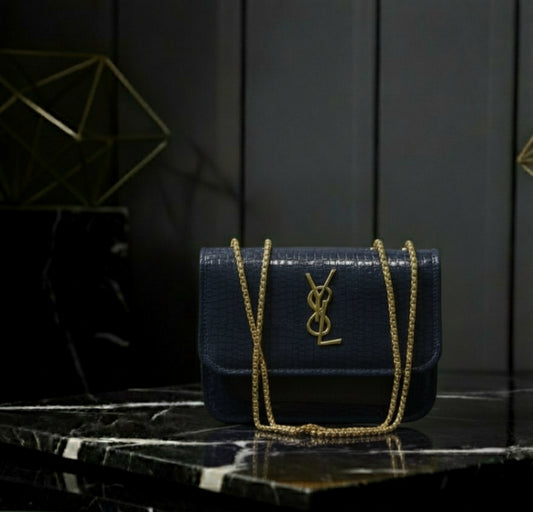 YSL Croc-Embossed Shoulder Bag