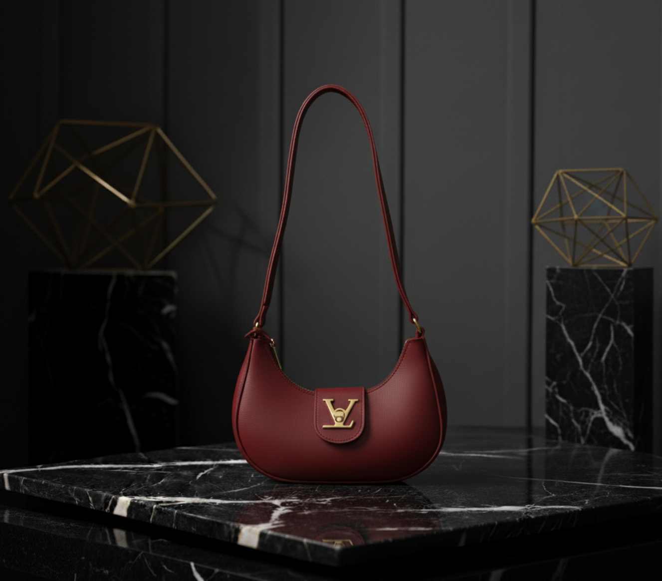 Chic Crescent Shoulder Bag with Signature LV Emblem 🌙