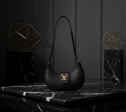 Chic Crescent Shoulder Bag with Signature LV Emblem 🌙