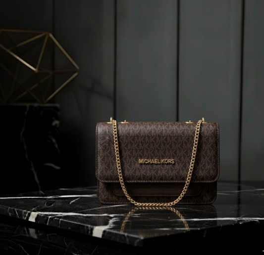 Michael Kors Signature Logo Flap Crossbody with Gold Chain 🔗