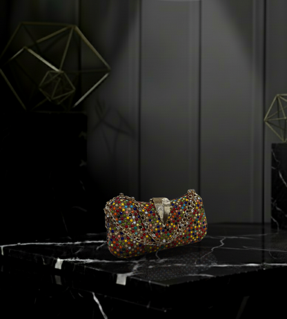 Chic Woven-Pattern Crescent Clutch with Metallic Clasp Detail ⛓️🌙