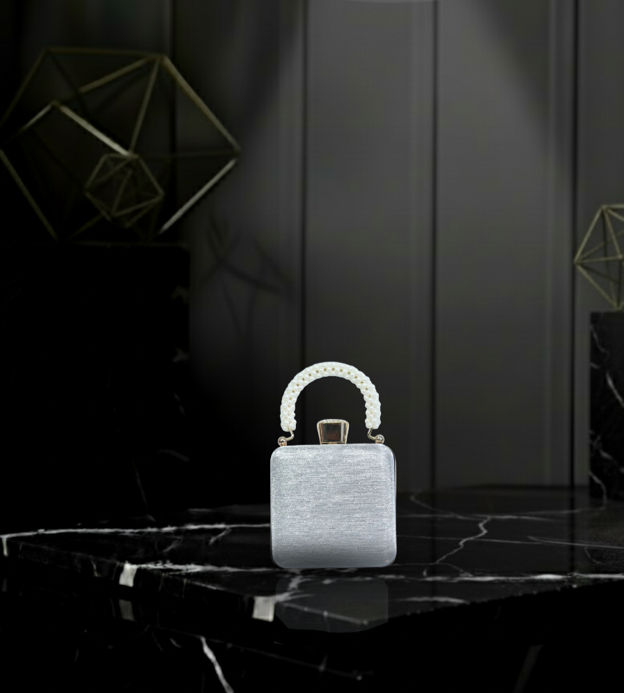 Chic Square Box Clutch with Elegant Pearl-Look Top Handle 💎👜