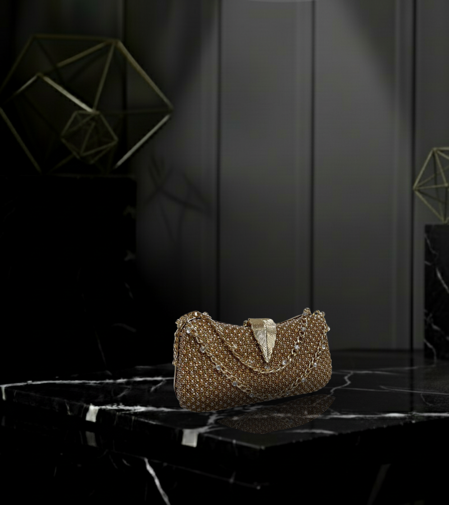 Chic Woven-Pattern Crescent Clutch with Metallic Clasp Detail ⛓️🌙