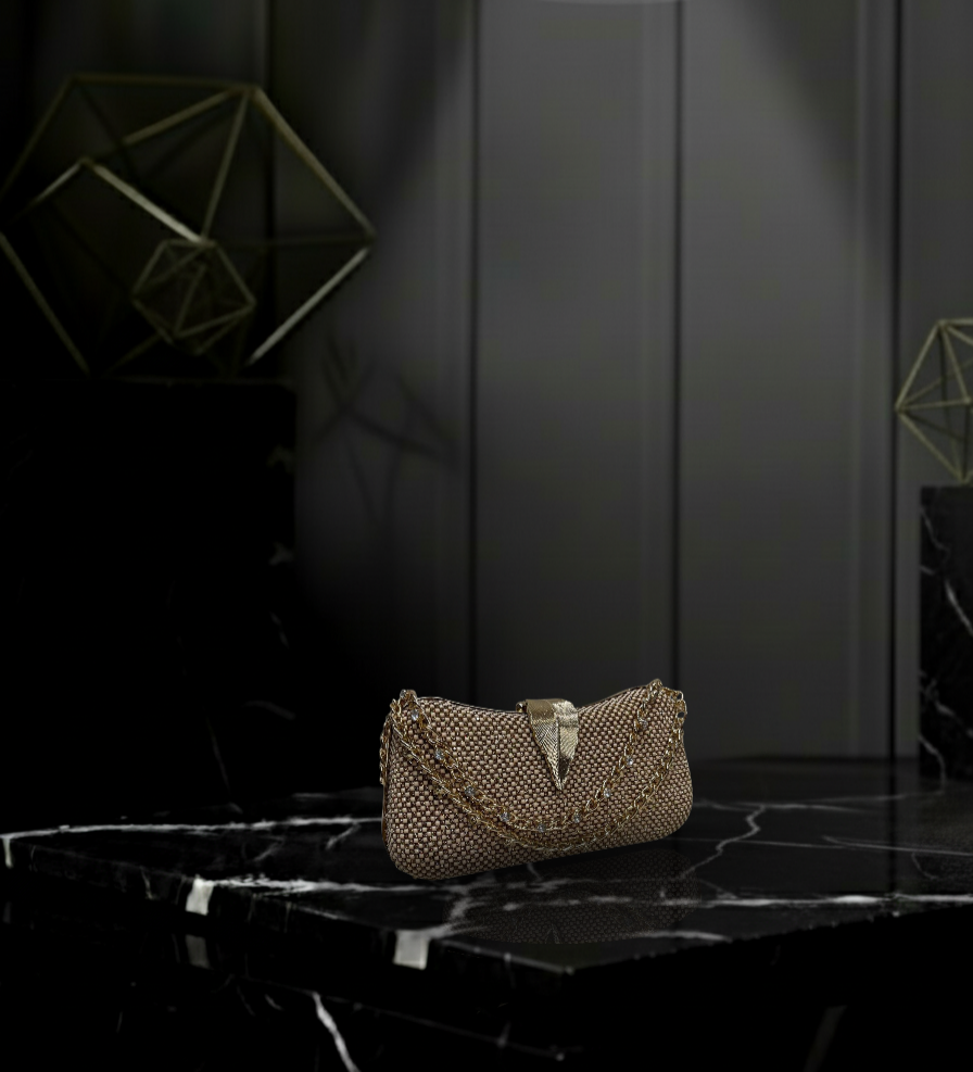 Chic Woven-Pattern Crescent Clutch with Metallic Clasp Detail ⛓️🌙