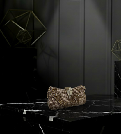 Chic Woven-Pattern Crescent Clutch with Metallic Clasp Detail ⛓️🌙