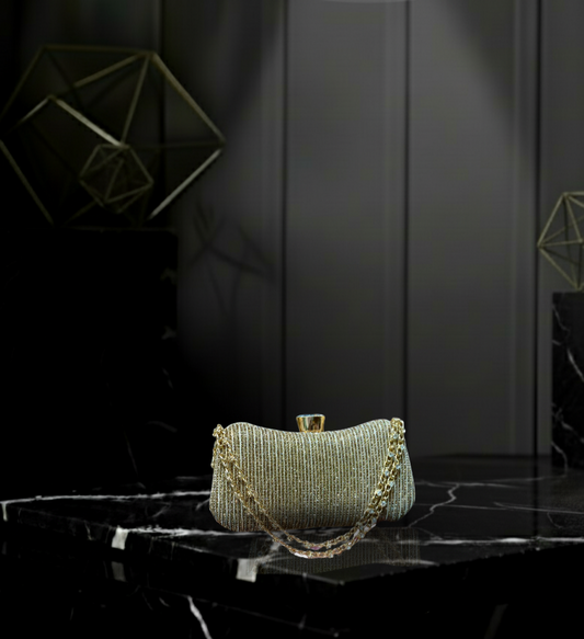 Shimmering Striped Evening Bag with Gold Chain Accent ✨🌙